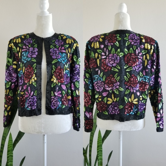 VTG 80s Scala Bead + Sequin Bolero Jacket - Picture 5 of 14